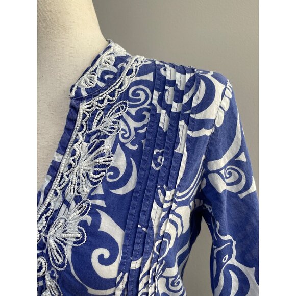 Lilly Pulitzer Sarasota Beaded Tunic Womens S Blue Shell Print - Picture 3 of 9